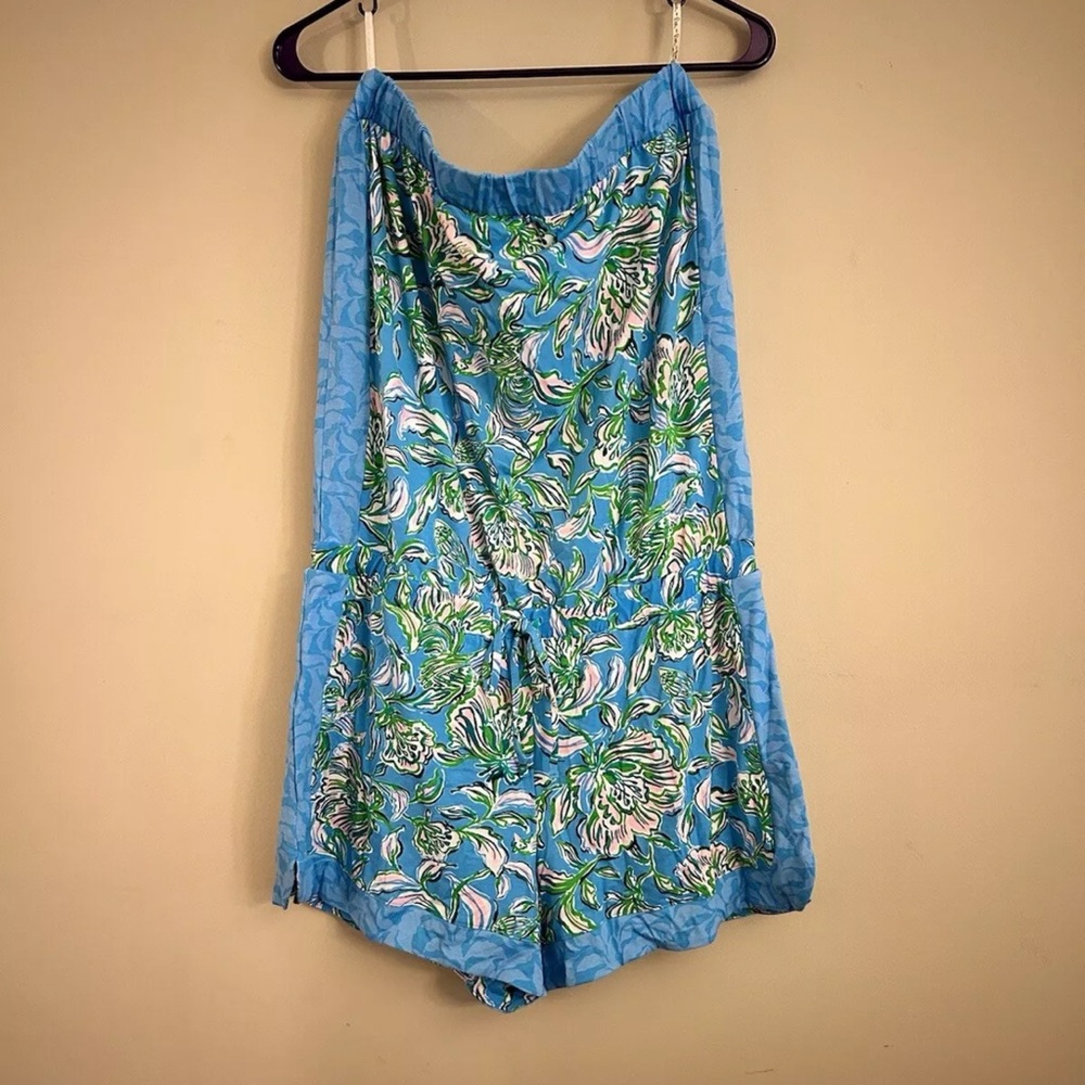 Lilly Pulitzer Rikki Strapless Shorts Romper Cumulus Blue Chick Magnet Large